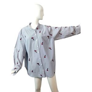 Gibson Latimer Women's Size 3X Floral Embroidered Stripe Button up Casual Top